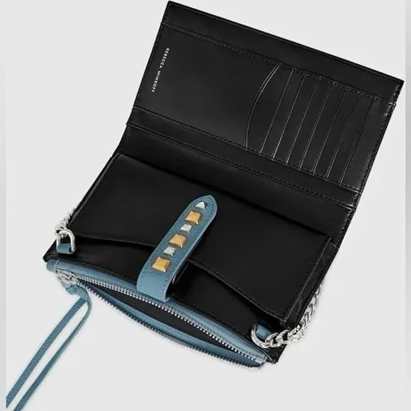 NWOT Rebecca Minkoff Multi Studded Wallet With Chain Strap - Blue - Picture 3 of 9
